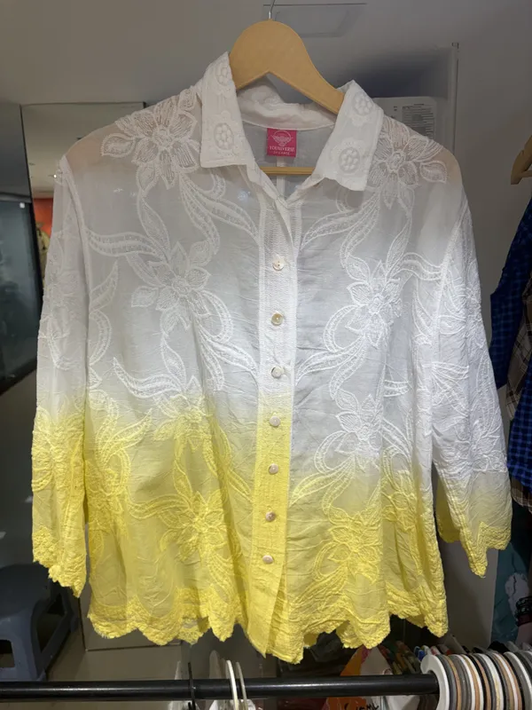White_Yellow_Ombre_Mull_Cotton_Floral_Embroidered_Shirt_For_Women
