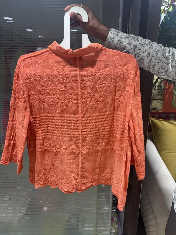 Orange_Mull_Cotton_Relaxed_Fit_Floral_Embroidered_Shirt_For_Women