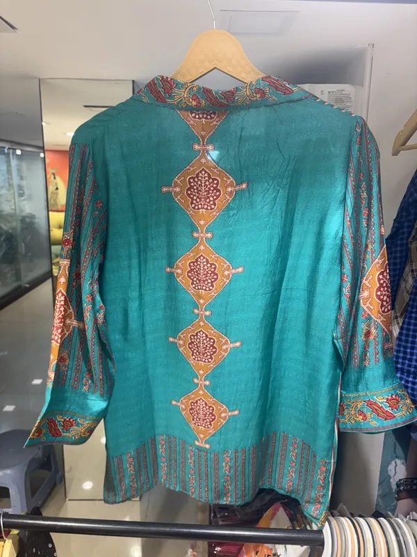 Teal_Muslin_Relaxed_Fit_Striped_Ethnic_Print_Shirt_For_Women