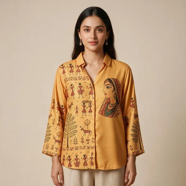 Mustard_Linen_Cotton_Relaxed_Folk_Art_Print_Shirt_For_Women