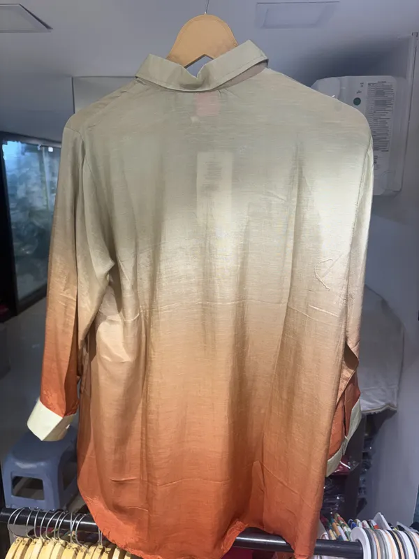 Orange_And_Off_White_Crepe_Relaxed_Ombre_Embroidered_Shirt_For_Women