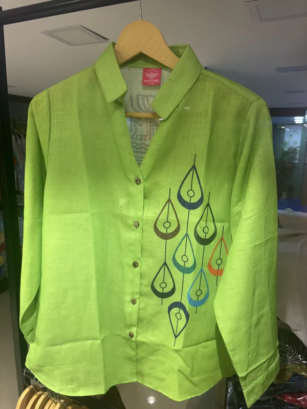 Green_Linen_Cotton_Relaxed_Motif_Print_Shirt_For_Women