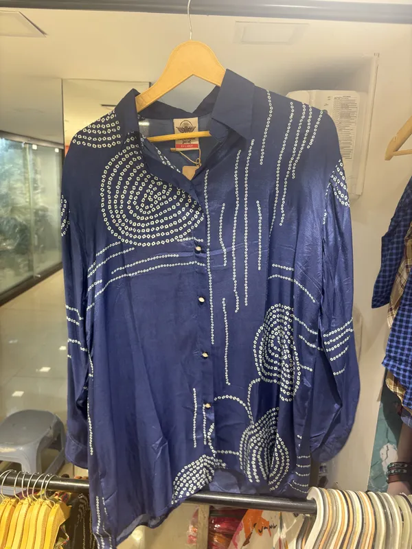 Navy_Blue_Muslin_Relaxed_Fit_Dotted_Floral_Print_Shirt_For_Women