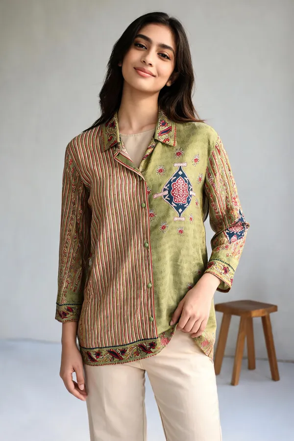 Green_Muslin_Relaxed_Fit_Striped_Ethnic_Print_Shirt_For_Women