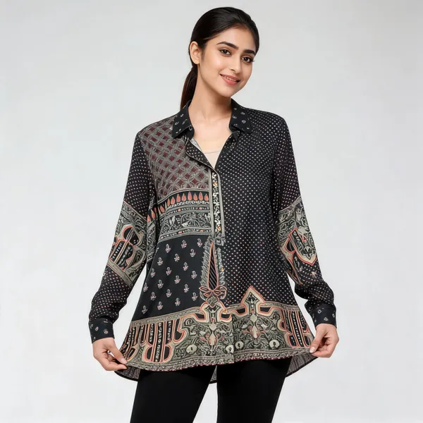 Black_Muslin_Relaxed_Ajrakh_Print_Shirt_For_Women