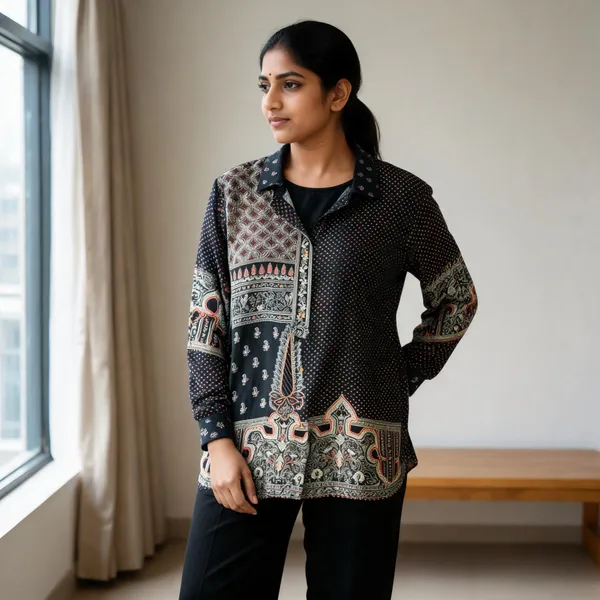 Black_Muslin_Relaxed_Ajrakh_Print_Shirt_For_Women