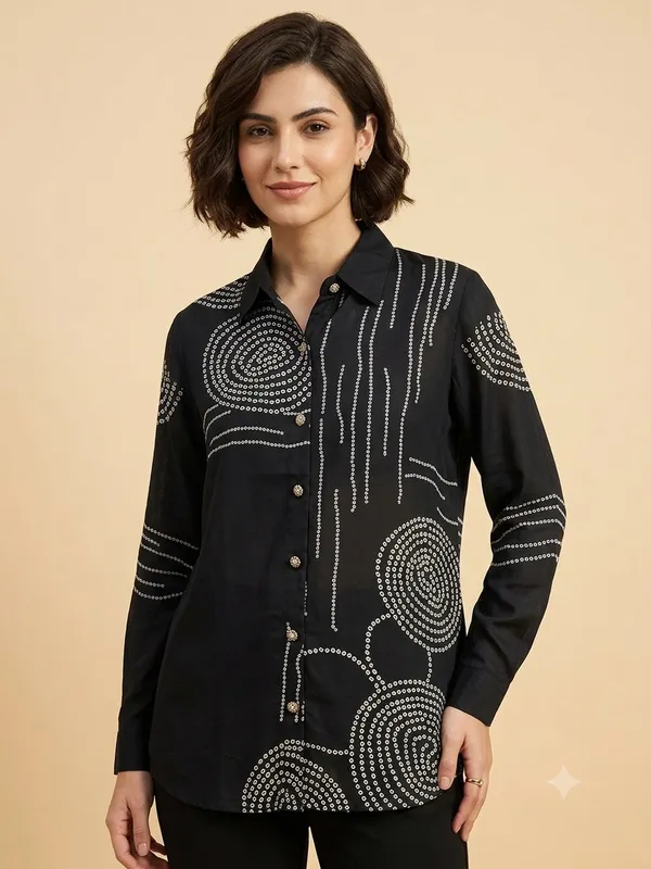 Black_Muslin_Relaxed_Fit_Paisley_Dotted_Print_Shirt_For_Women