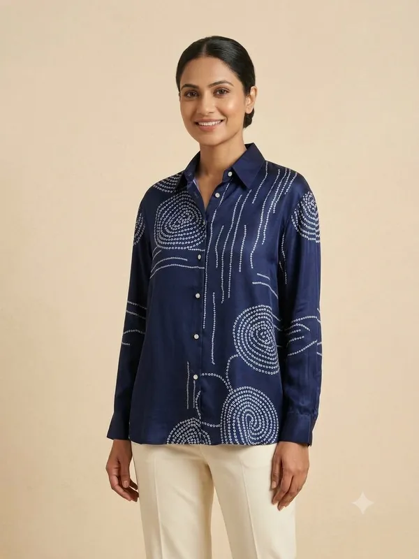 Navy_Blue_Muslin_Relaxed_Fit_Dotted_Floral_Print_Shirt_For_Women