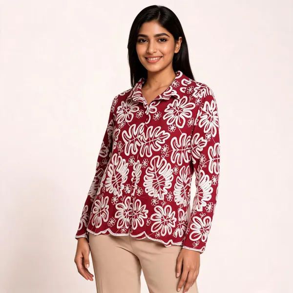 Maroon_Cotton_Relaxed_Floral_Embroidered_Shirt_For_Women