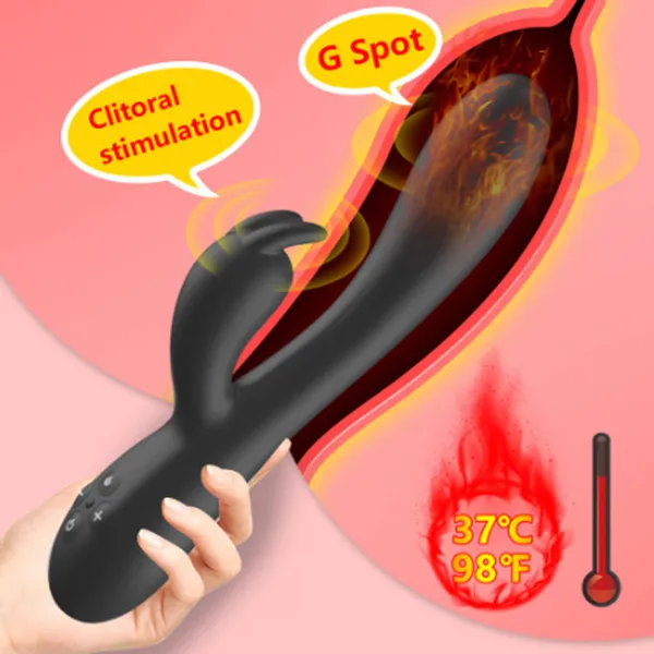 Luvora_Black_Silicone_Rechargeable_Dual_Stimulation_Heating_Vibrator
