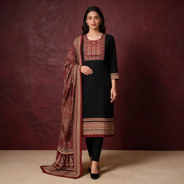 Black_Cotton_Kurta_Set_For