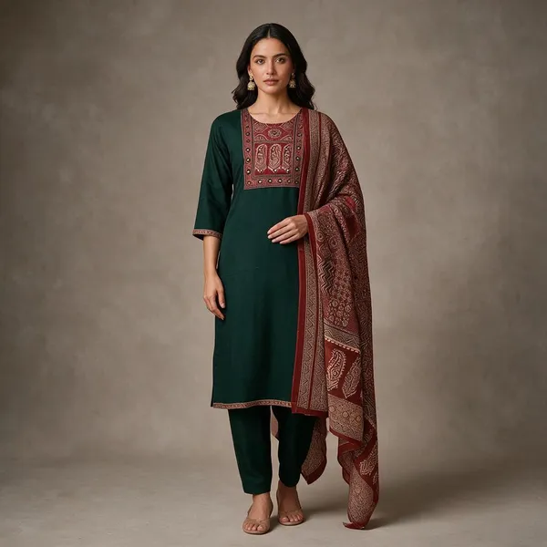 Green_Cotton_Kurta_Set_For_Women