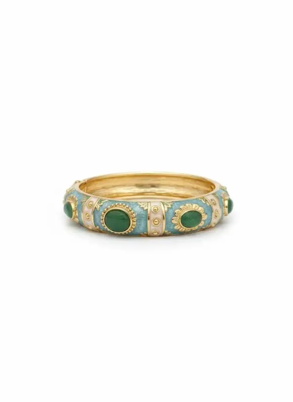 IRAZ_Elegant_Gold-Plated_Blue_and_Green_Enamel_Bangle_Bracelet