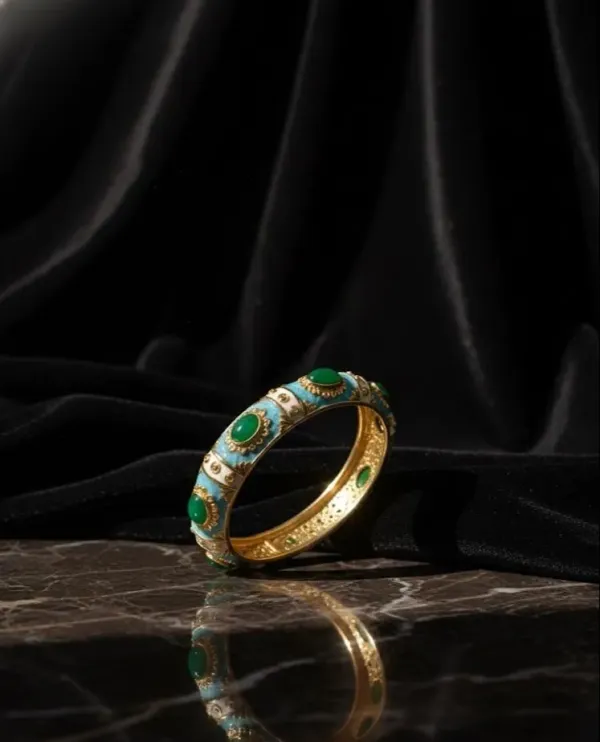 IRAZ_Elegant_Gold-Plated_Blue_and_Green_Enamel_Bangle_Bracelet