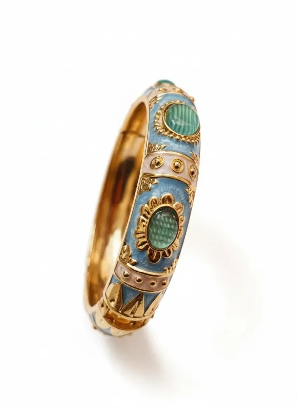 IRAZ_Elegant_Gold-Plated_Blue_and_Green_Enamel_Bangle_Bracelet
