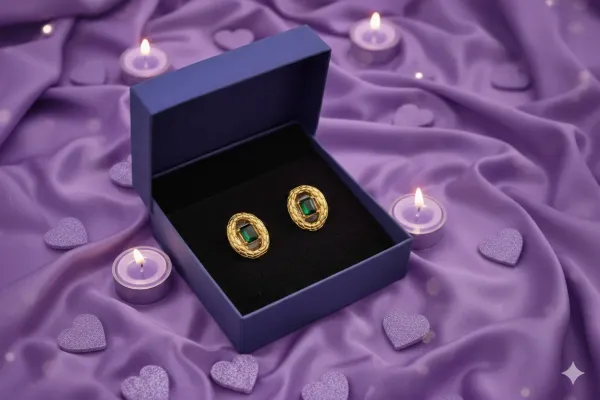Gold_And_Emerald_Green_Stainless_Steel_Earrings_For_Women