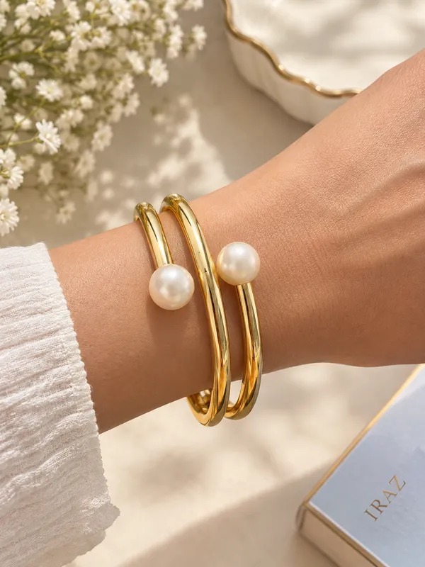 IRAZ_Gold-Tone_Pearl_Cuff_Bangle_Bracelet,_Double_Band