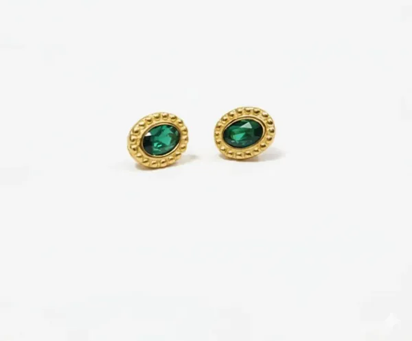 Gold_And_Emerald_Green_Stainless_Steel_Earrings_For_Women