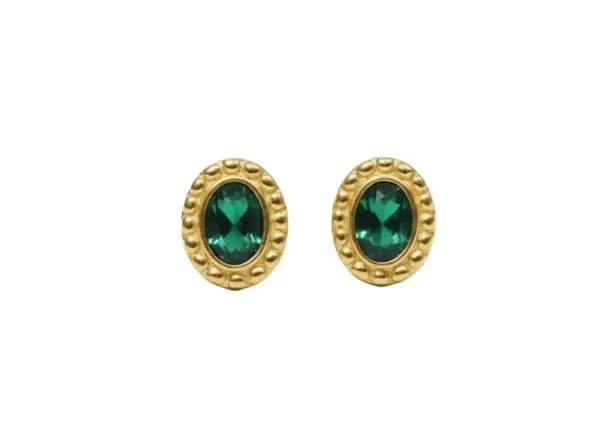Gold_And_Emerald_Green_Stainless_Steel_Earrings_For_Women