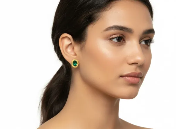 Gold_And_Emerald_Green_Stainless_Steel_Earrings_For_Women