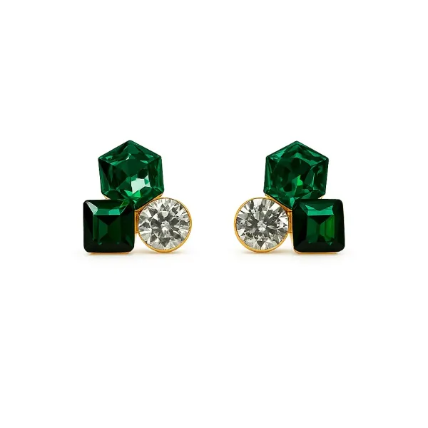 White_And_Green_Stainless_Steel_Earrings_For_Women