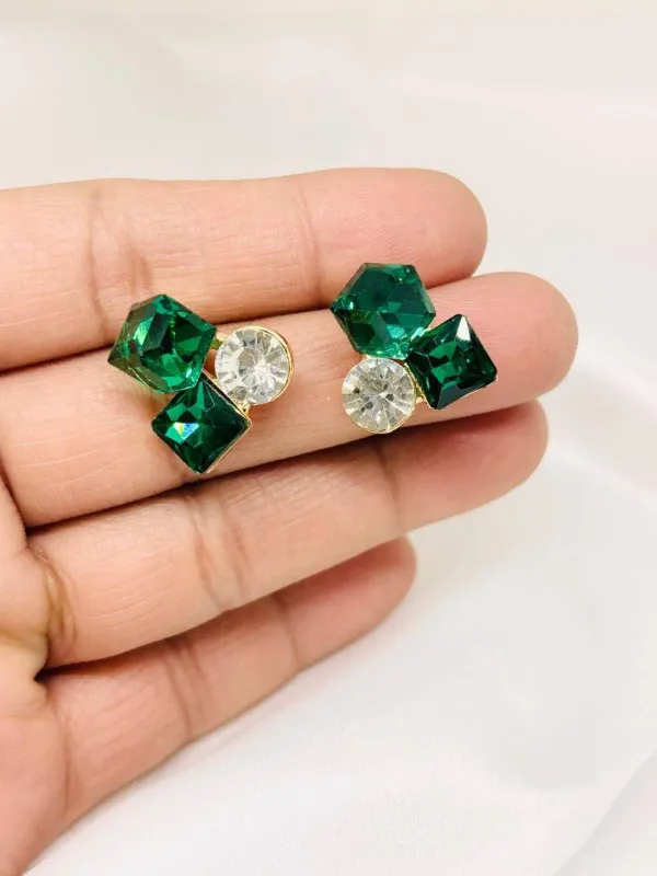 White_And_Green_Stainless_Steel_Earrings_For_Women