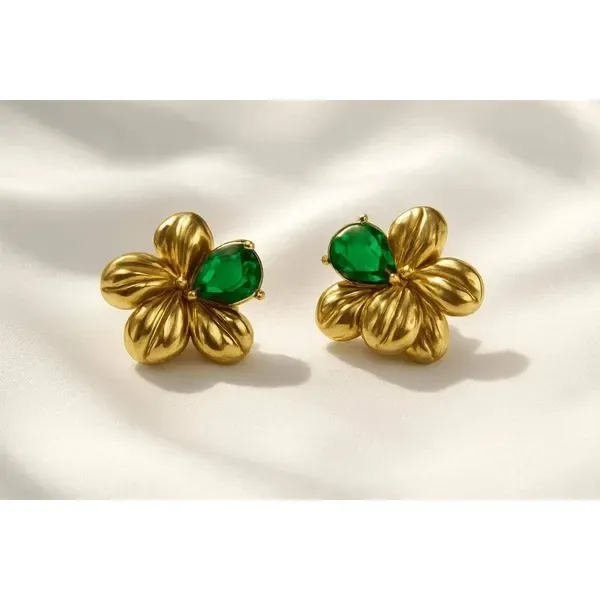 Gold_And_Green_Stainless_Steel_Earrings_For_Women