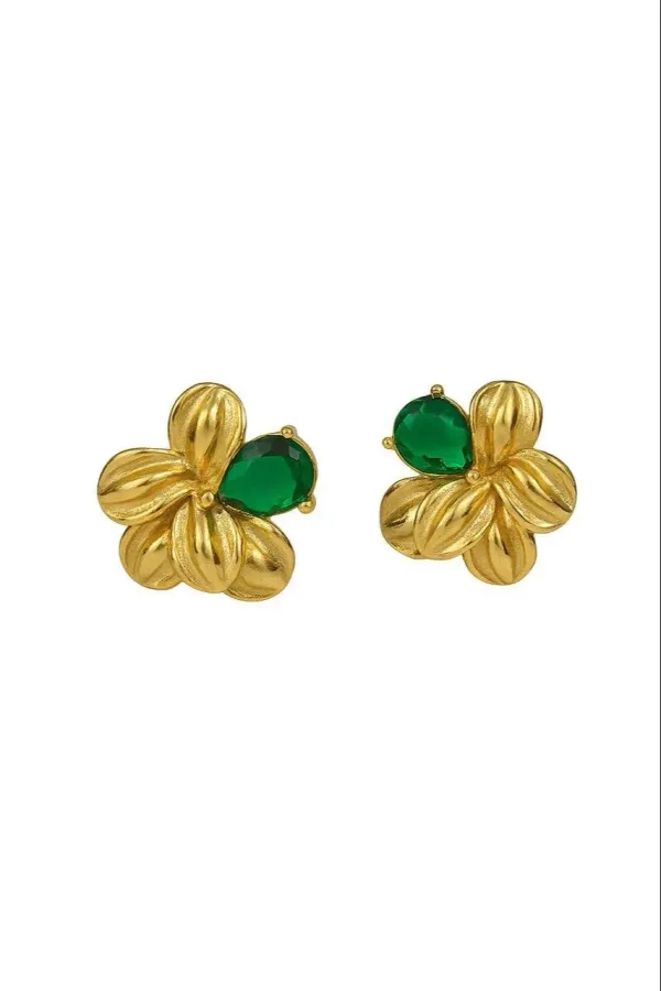 Gold_And_Green_Stainless_Steel_Earrings_For_Women