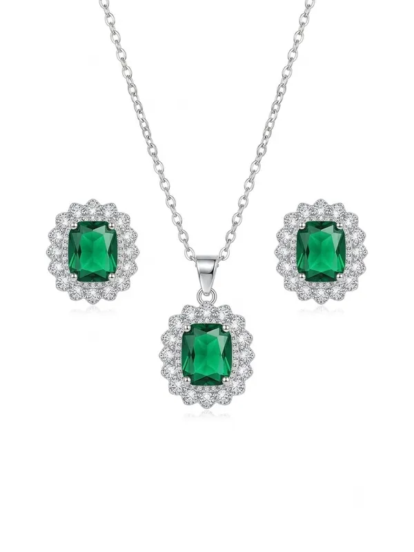 IRAZ_PVD_Plated_Crystal_Necklace_and_Earrings_Jewellery_Set_(Emerald_Green_Pendants_and_Studs)