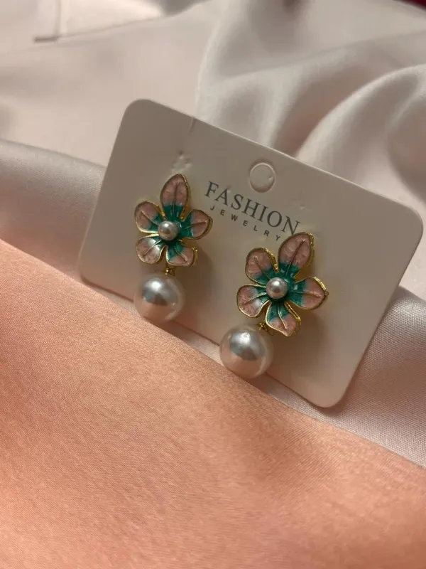 Pink_And_Teal_Alloy_Earrings_For_Women