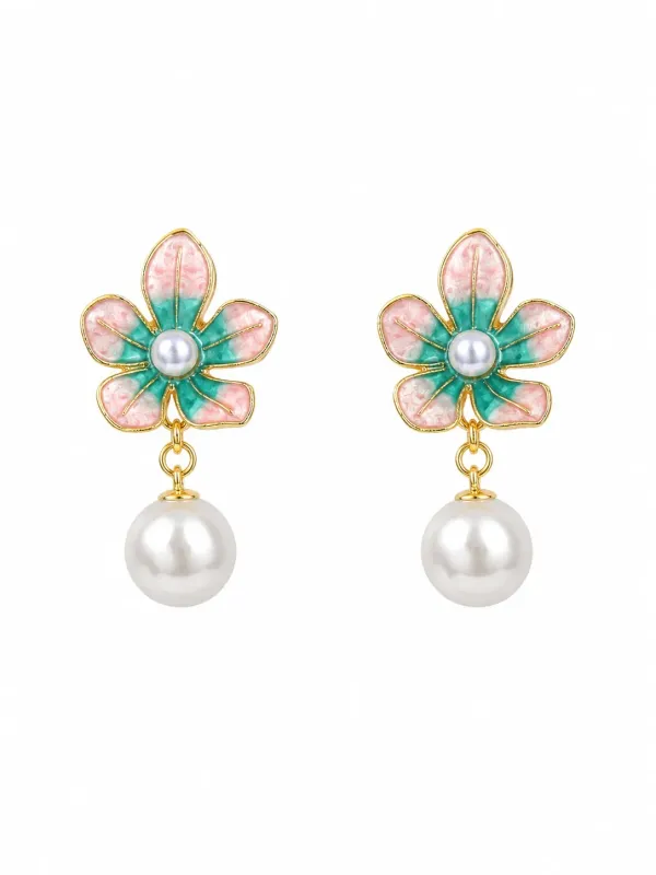 Pink_And_Teal_Alloy_Earrings_For_Women