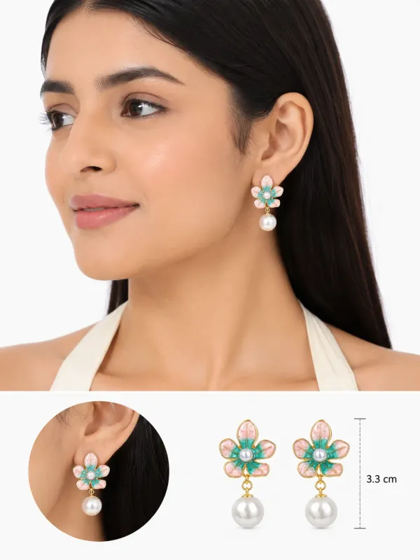 Pink_And_Teal_Alloy_Earrings_For_Women