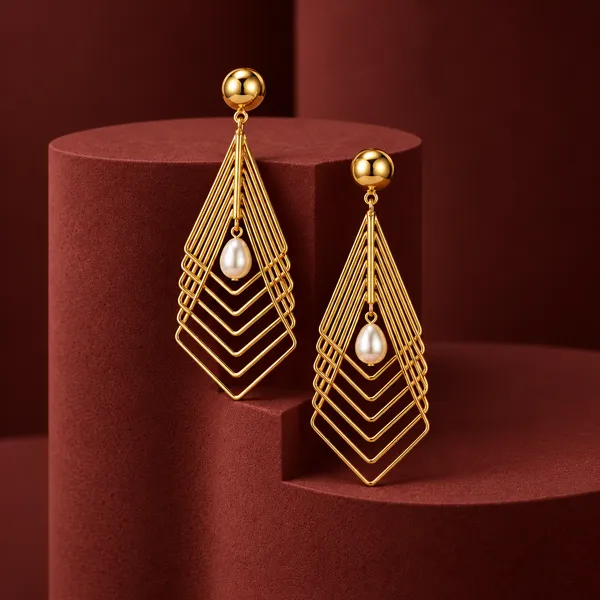 IRAZ_Architectural_Silver_Wire_Geometrical_Earrings_with_Pearl_Drop