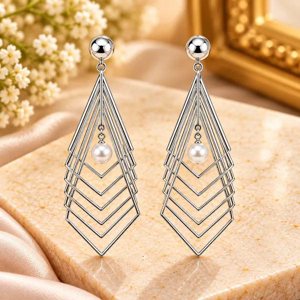 IRAZ_Architectural_Silver_Wire_Geometrical_Earrings_with_Pearl_Drop