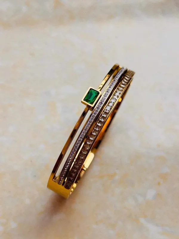 IRAZ_Elegant_18k_Gold_Plated_Bracelet_Bangle_with_Emerald_Stone_&_Diamond_Accents
