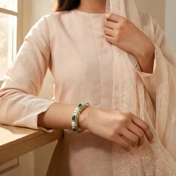 IRAZ_Elegant_Gold-Plated_Blue_and_Green_Enamel_Bangle_Bracelet