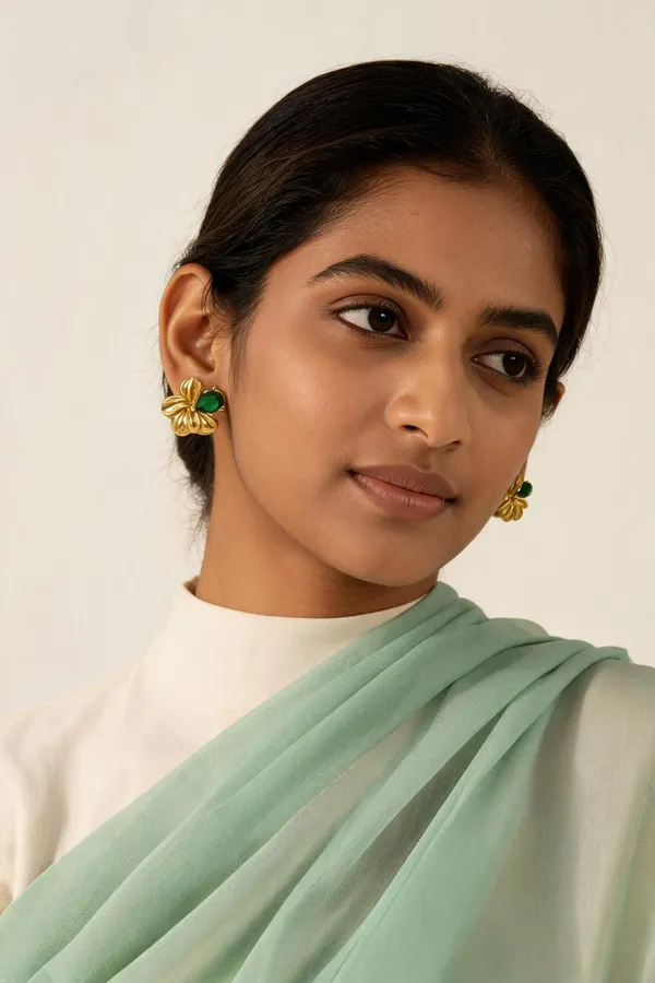 Gold_And_Green_Stainless_Steel_Earrings_For_Women