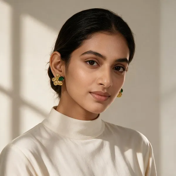 Gold_And_Green_Stainless_Steel_Earrings_For_Women