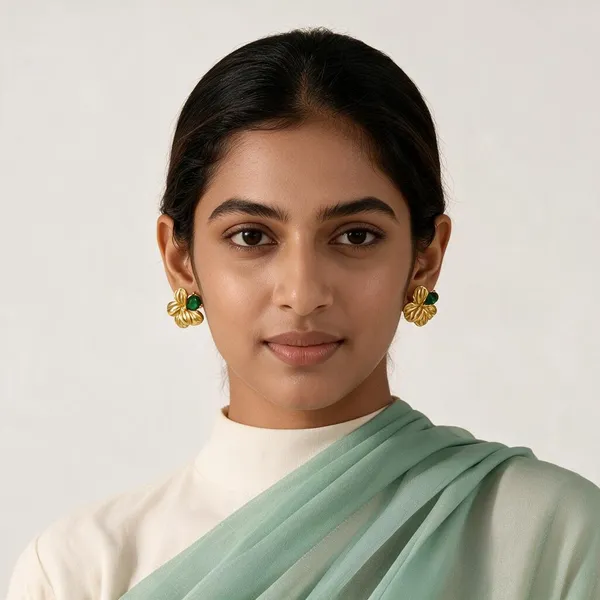 Gold_And_Green_Stainless_Steel_Earrings_For_Women