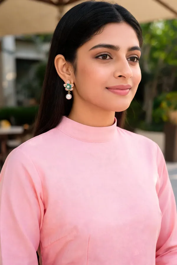 Pink_And_Teal_Alloy_Earrings_For_Women
