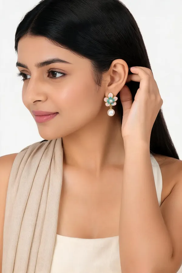 Pink_And_Teal_Alloy_Earrings_For_Women