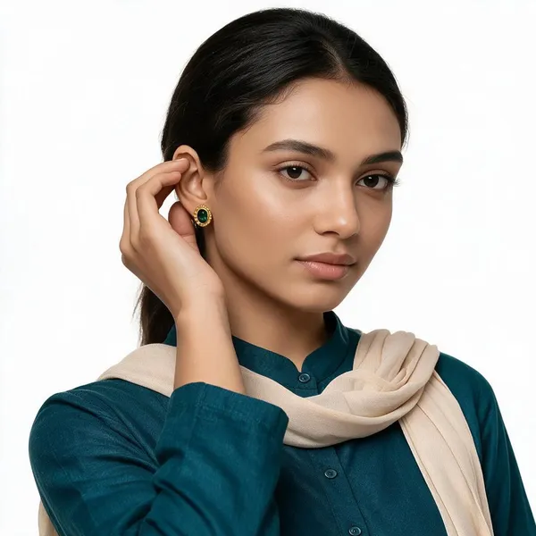 Gold_And_Emerald_Green_Stainless_Steel_Earrings_For_Women