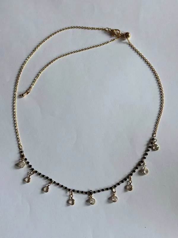 Gold_&_Black_Brass_Zircon_Drop_Black_Bead_Choker_Mangalsutra_For_Women