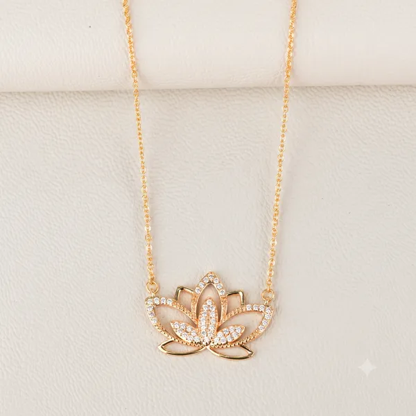 Gold_Brass_Cz_Lotus_Flower_Pendant_Necklace_For_Women