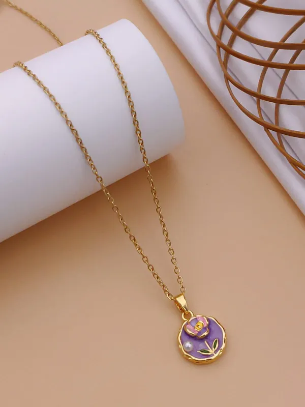 Gold_Purple_Enamel_Pendant_Necklace_For_Women