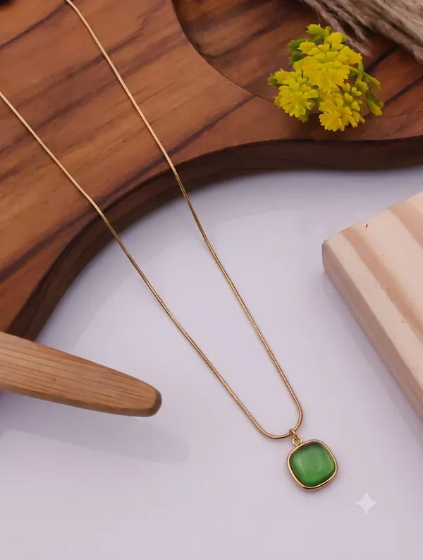 Gold_Brass_Green_Cat_Eye_Square_Pendant_Necklace_For_Women
