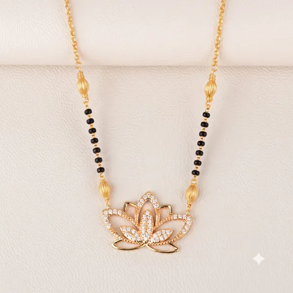 Gold_&_Black_Brass_Lotus_Pendant_Black_Bead_Mangalsutra_For_Women