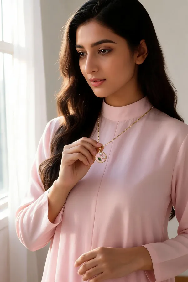 Gold_Brass_Pink_Stone_Pendant_Necklace_For_Women