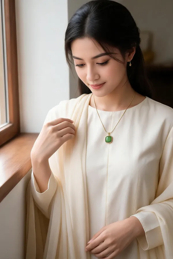 Gold_Brass_Green_Cat_Eye_Square_Pendant_Necklace_For_Women
