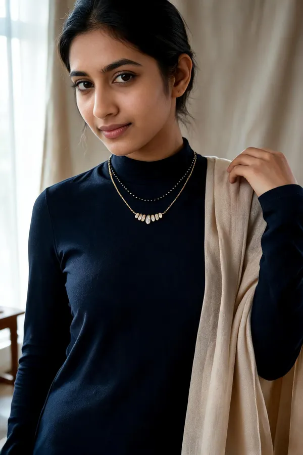 Gold_&_Black_Brass_Zircon_Black_Bead_Layered_Necklace_For_Women